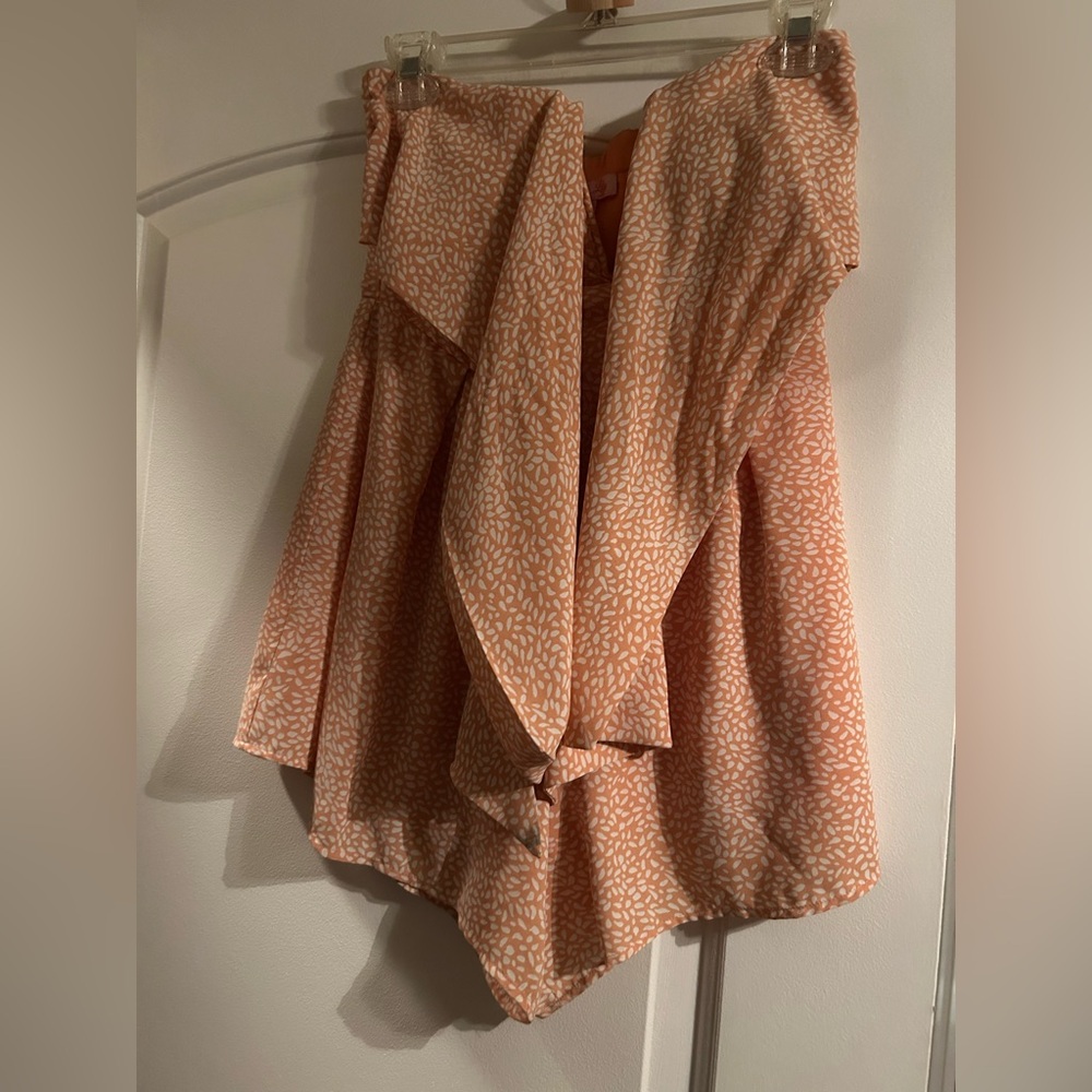 Pink Lily Peach and White Printed Strapless Romper